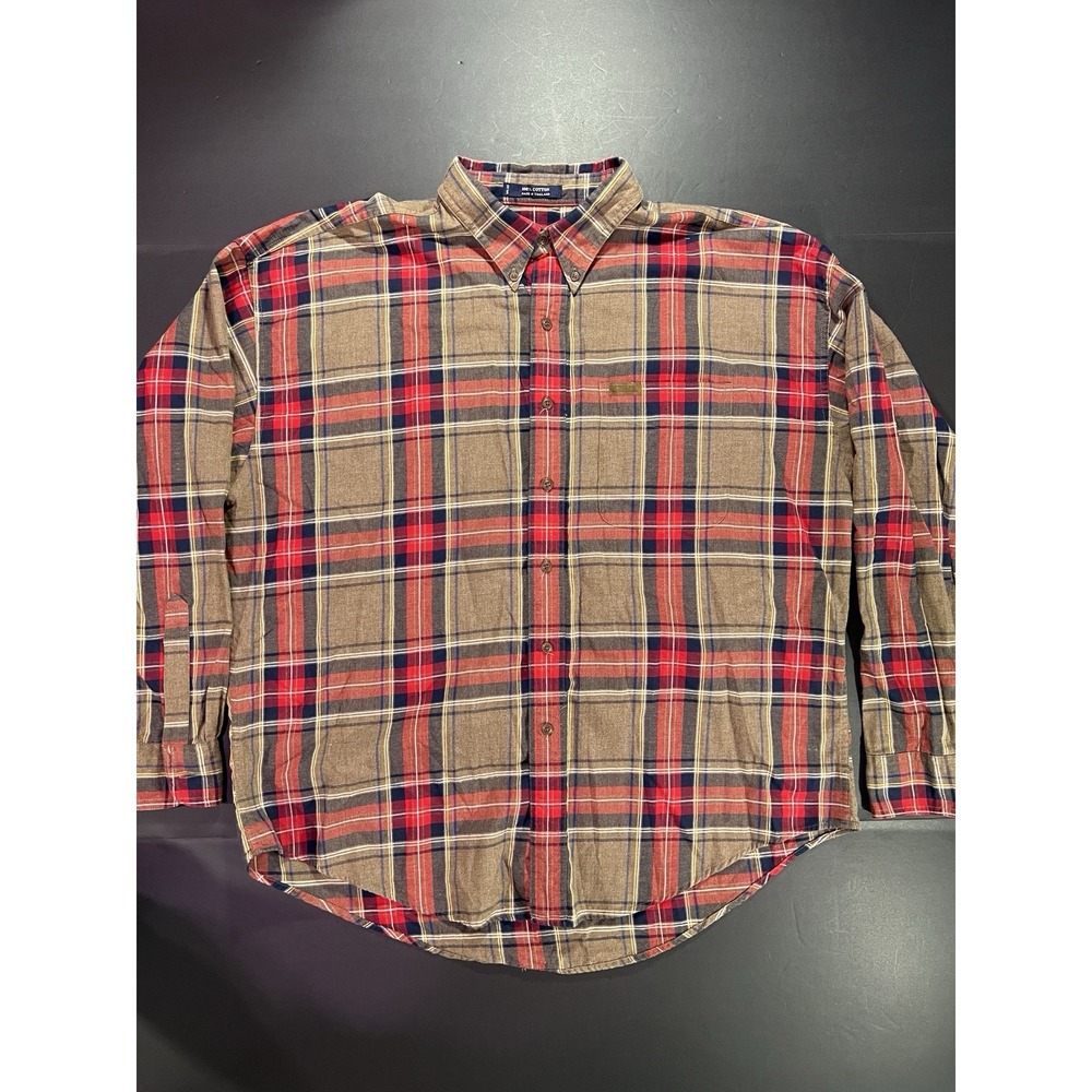 Chaps Ralph Lauren Flannel Button Up Shirt Men's XL Brown Red